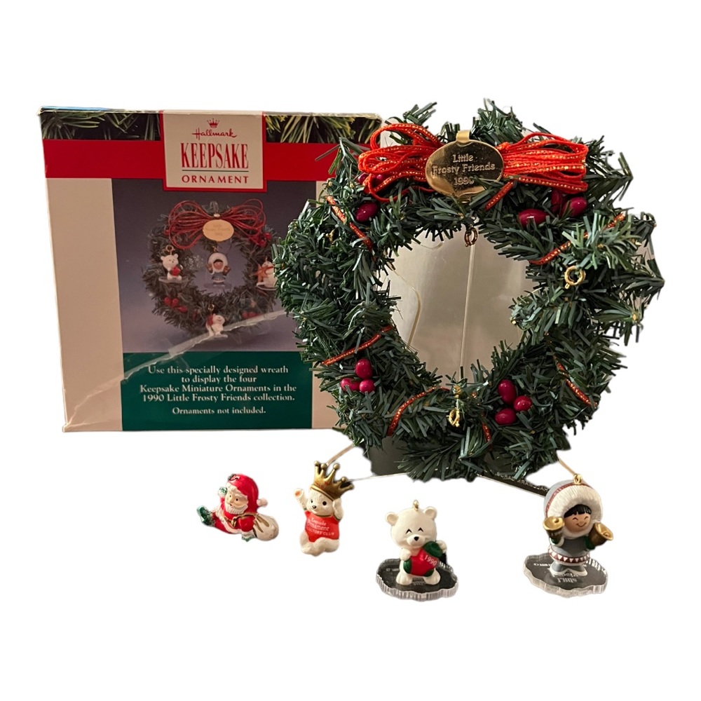1990 Hallmark Christmas Keepsake Ornament Little Frosty Friends Memory Wreath